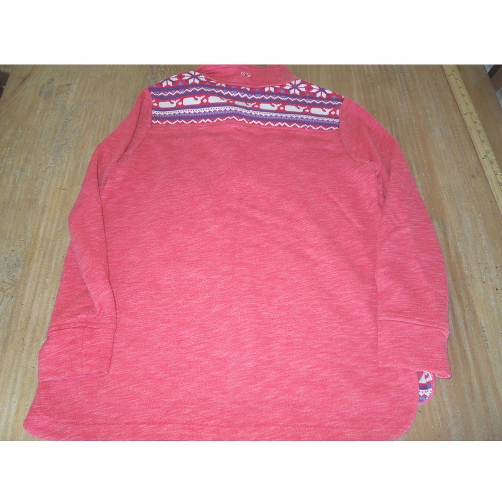 Vineyard Vines Womens Medium Red Fair Isle Whale Quarter Zip Pullover - Picture 5 of 8